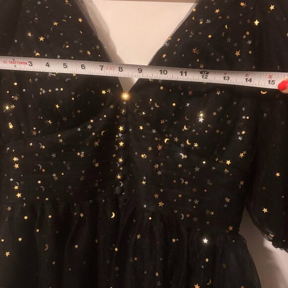 Xijun Women's Sparkly Starry Tulle Puffy Sleeve Prom Dress 8 - Picture 9 of 9